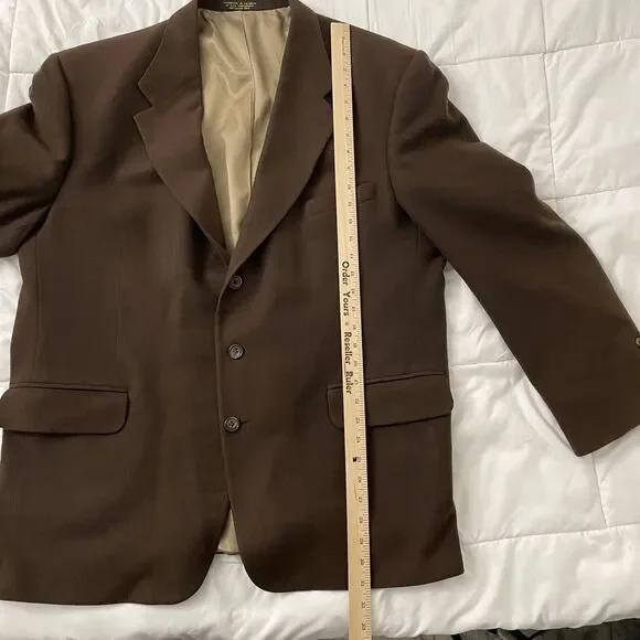 Oscar de la Renta Blazer Mens 48 R Brown Cashmere Blend Lambswool Sport Coat